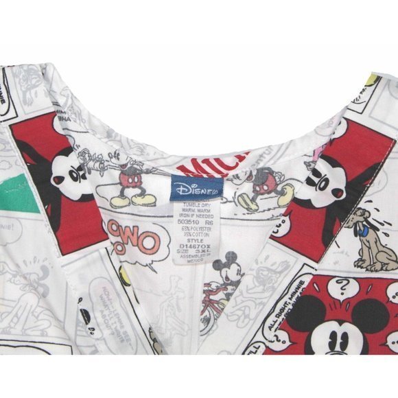 Disney Mickey Gazette Comic Strip Print Scrub Top Pockets Womens Size 3XL‎ - Picture 3 of 3